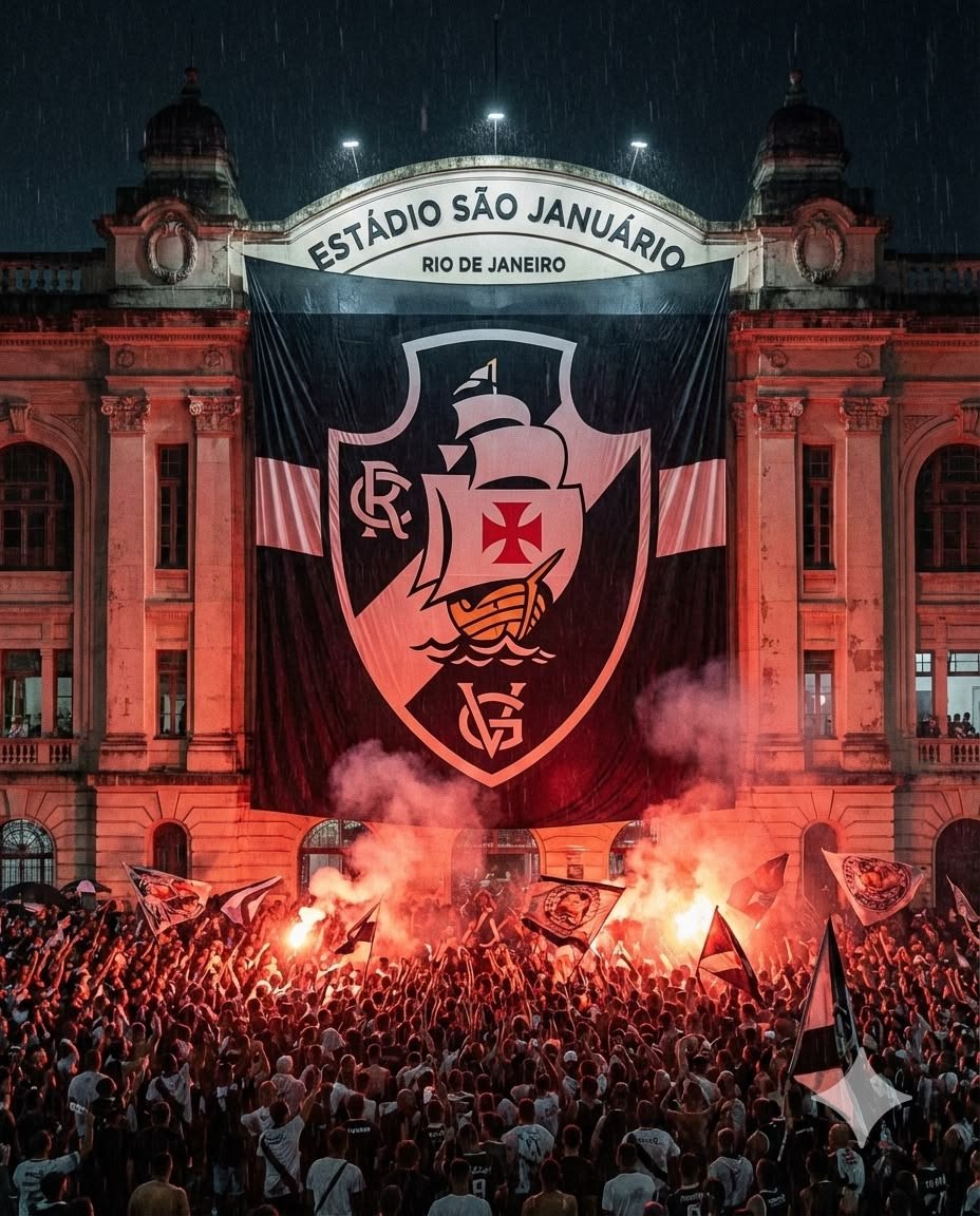 Fachada de São Januário em noite de jogo do Vasco